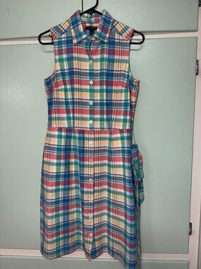 Lands End pink,yellow, blue & green Plaid Dress Excellent like NEW SIZE 4
